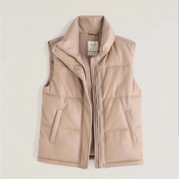 Abercrombie & Fitch Faux Leather Puffer Vest Camel Neutral Size Small - Picture 2 of 10